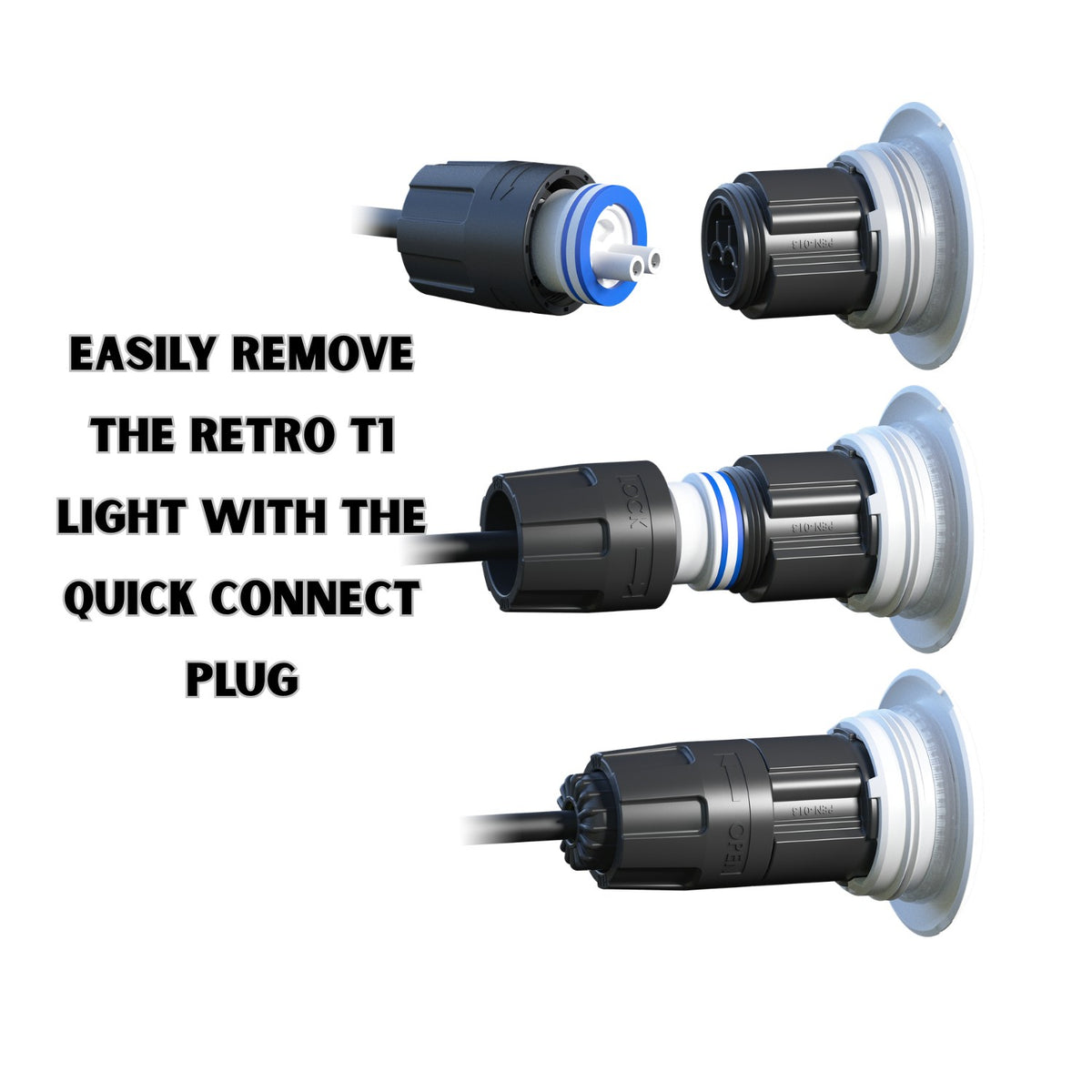 Spa Electrics T1 RETRO 1.5" Multi-Color LED Light, 2x Grey Rims, 0.5' Cable with Joiner