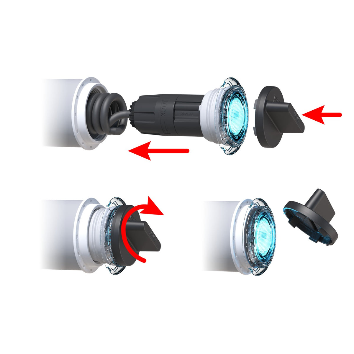 Spa Electrics T1 RETRO 1.5" Multi-Color LED Light, 2x Grey Rims, 0.5' Cable with Joiner