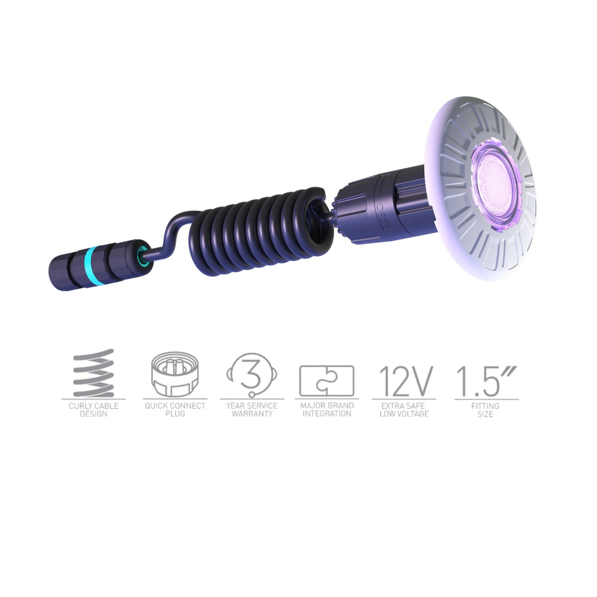 Spa Electrics T1 RETRO 1.5" Multi-Color LED Light, 2x White Rims, 0.5' Cable with Joiner