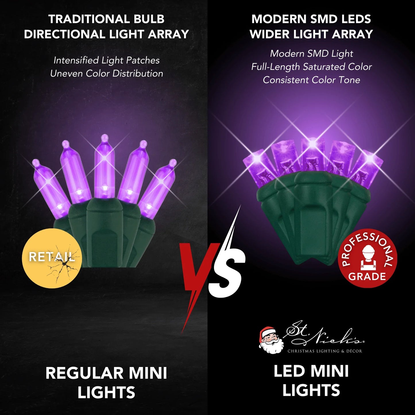 LED Mini Lights 5MM Purple Twinkle Green Wire 6" Spacing