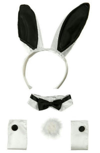 Sexy Black and White Bunny Ears Tail Collar Cuffs Costume Accessory Kit