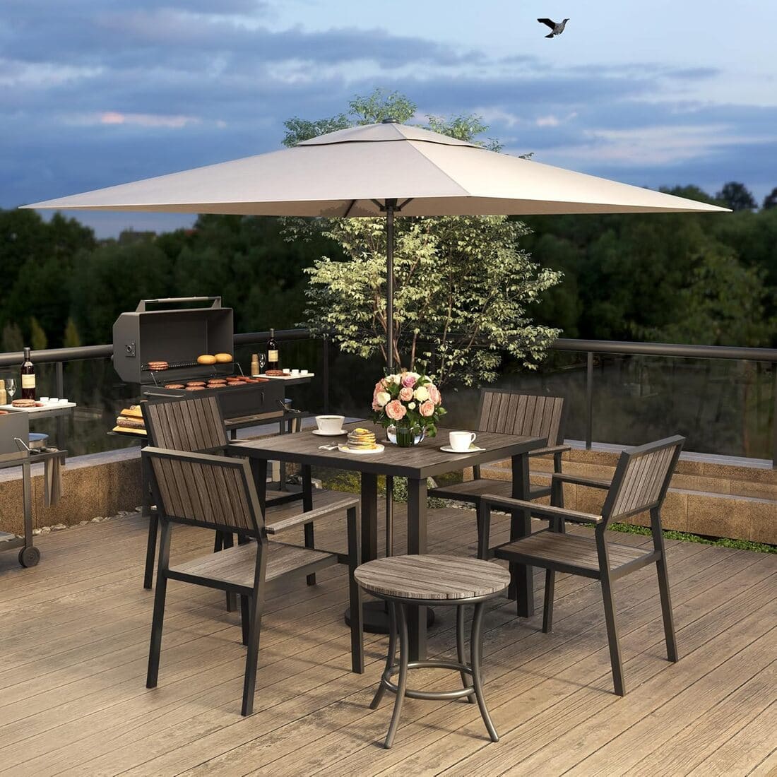 Pamapic Aluminum and Plastic-Wood Outdoor Dining Table Set