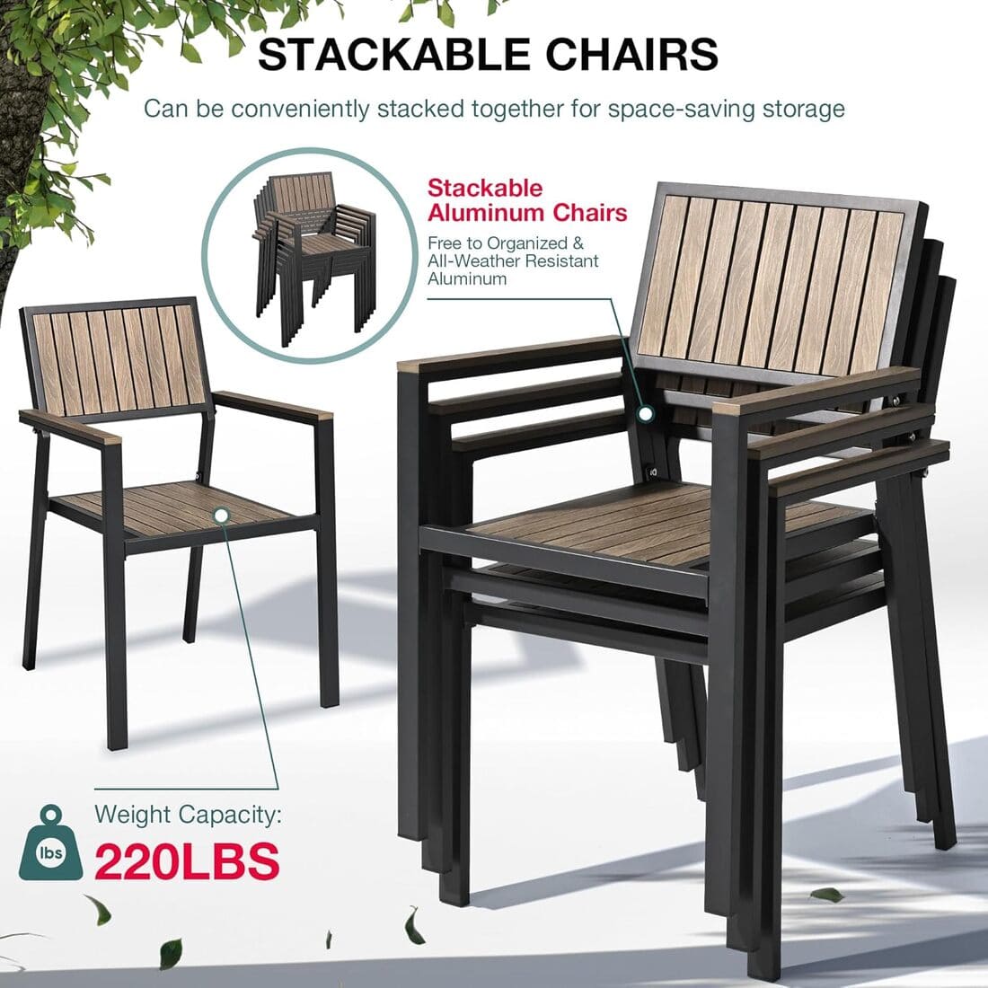 Pamapic Aluminum and Plastic-Wood Outdoor Dining Table Set