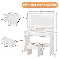Pamapic 31.5" Vanity Desk with Hidden Storage Stool & 4 Drawers