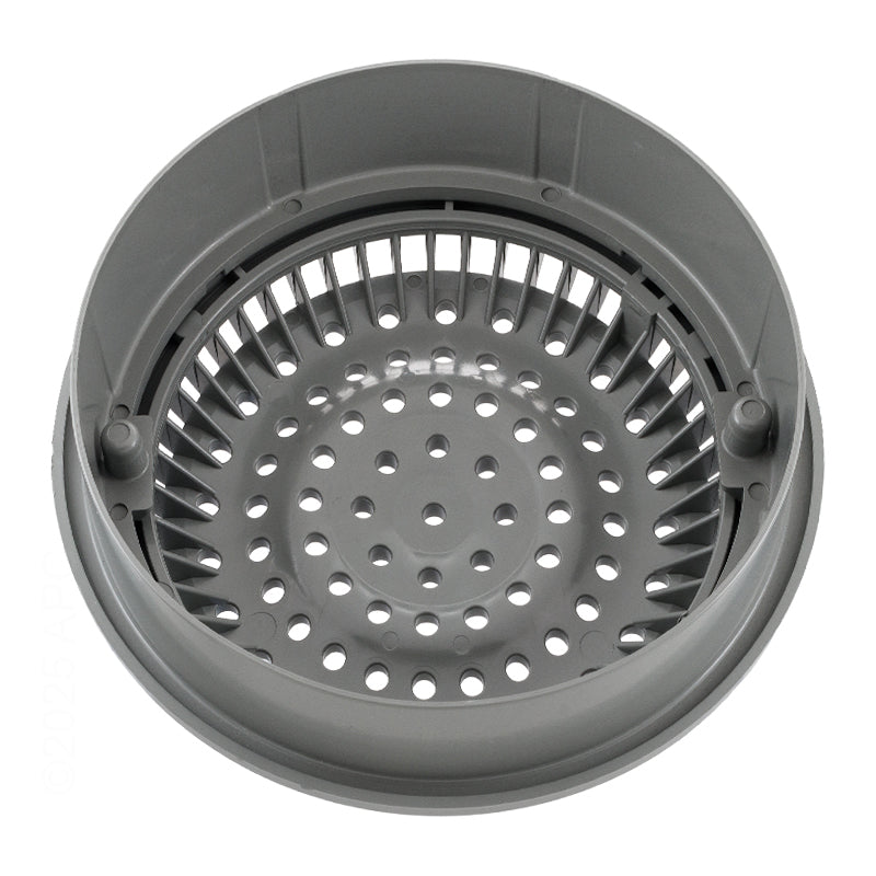 Main Drain Grate, WW Anti Vortex, 8" Rnd, w/Long Collar, Gry