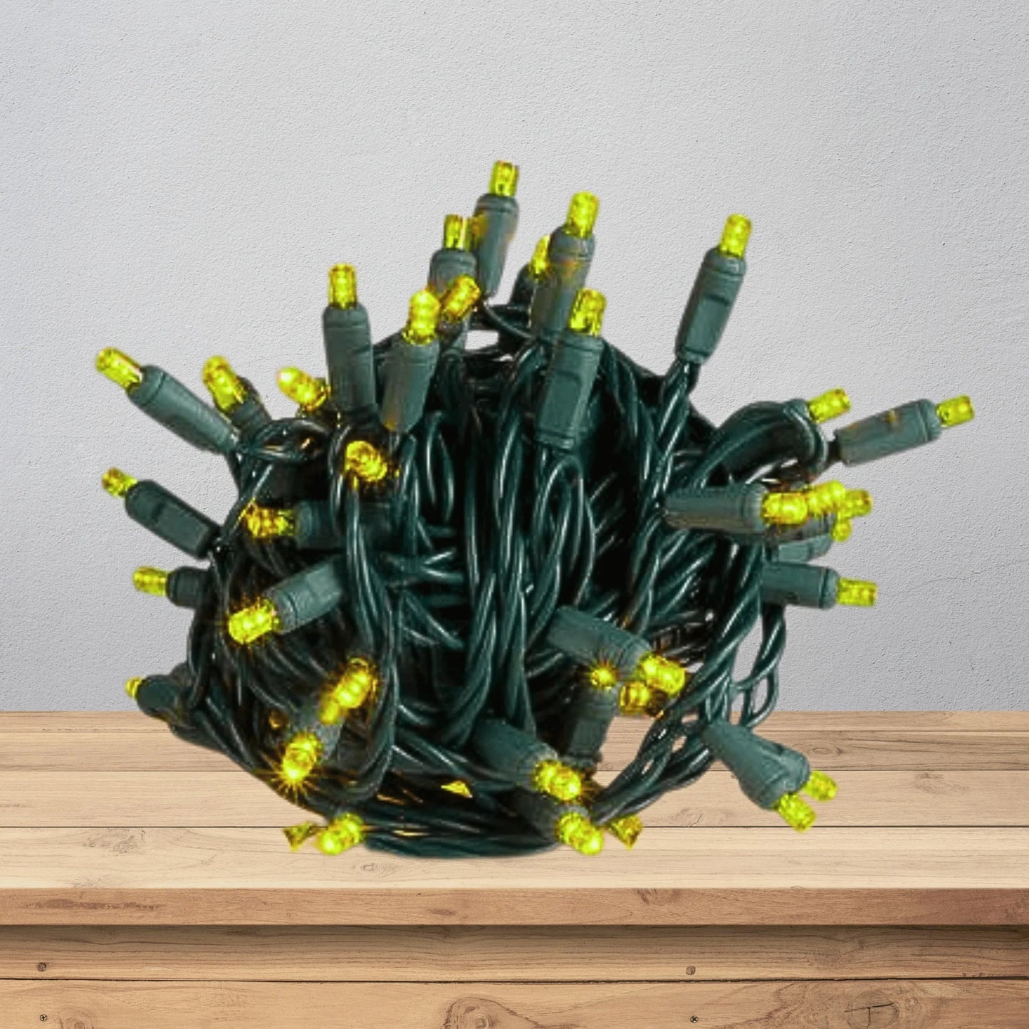 LED Mini Lights 5MM Yellow Static Green Wire - 6" Spacing