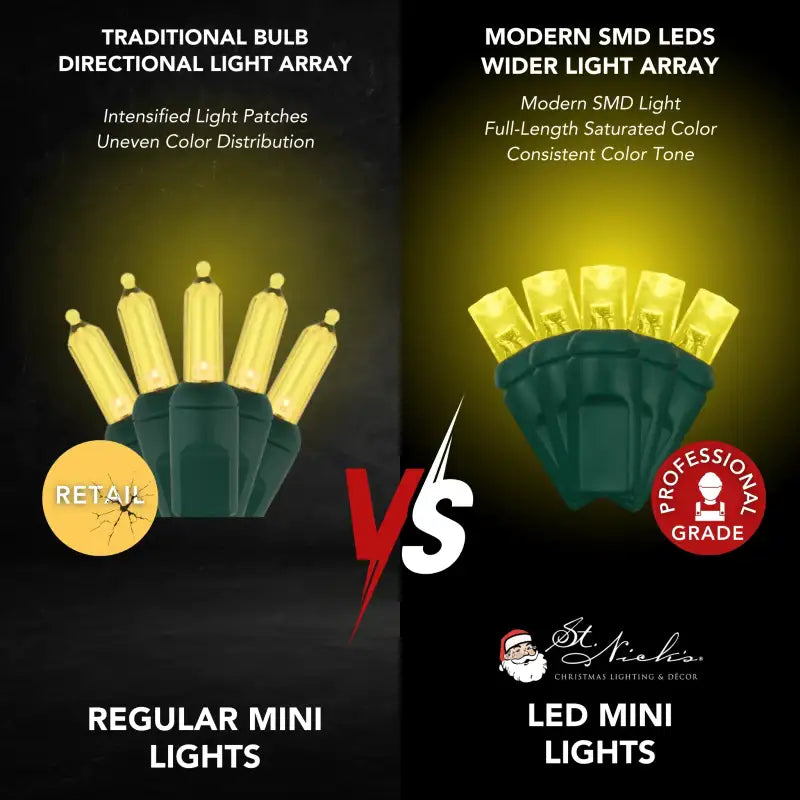 LED Mini Lights 5MM Yellow Static Green Wire - 6" Spacing