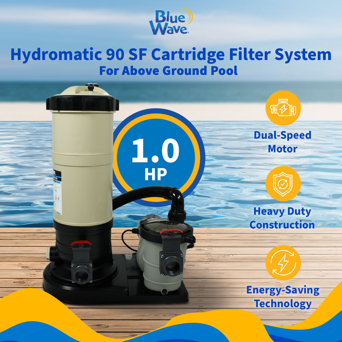 FlowExtreme 90 SF Cartridge Filter System with 1 HP Pump for Above Ground Pools, feature detail (image 2)