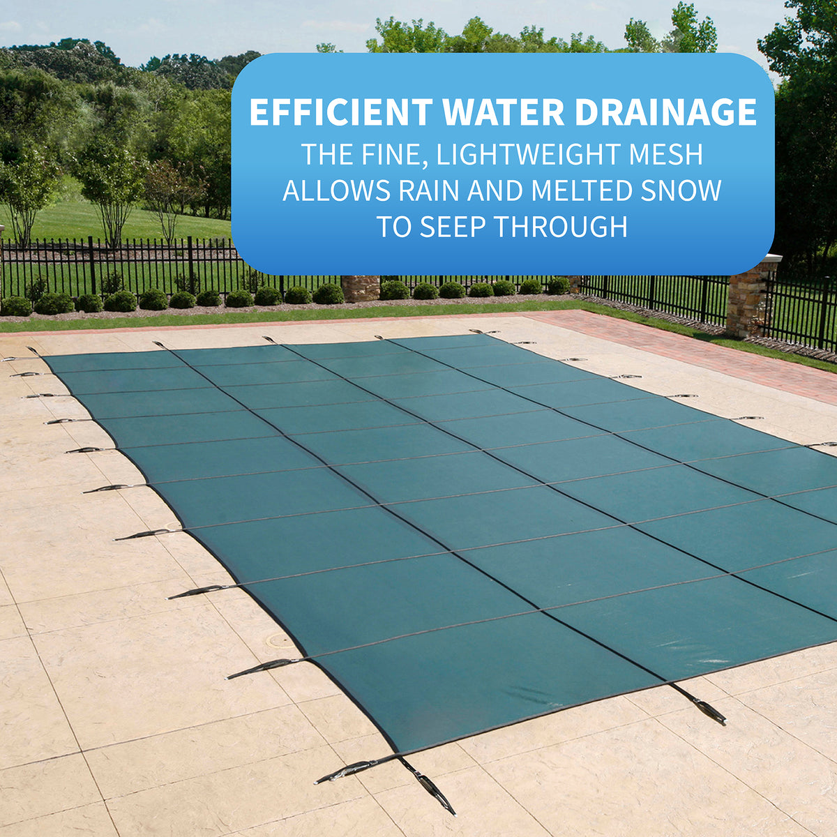 Arctic Armor 18' x 36' Rectangle Standard Mesh Pool Safety Cover, Green, feature detail (image 3)