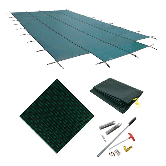 Arctic Armor 18' x 36' Rectangle w/ Center End Step Standard Mesh Pool Safety Cover, Green, WS365G