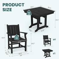 Pamapic HDPE Outdoor Dining Table and Chairs with Umbrella Hole