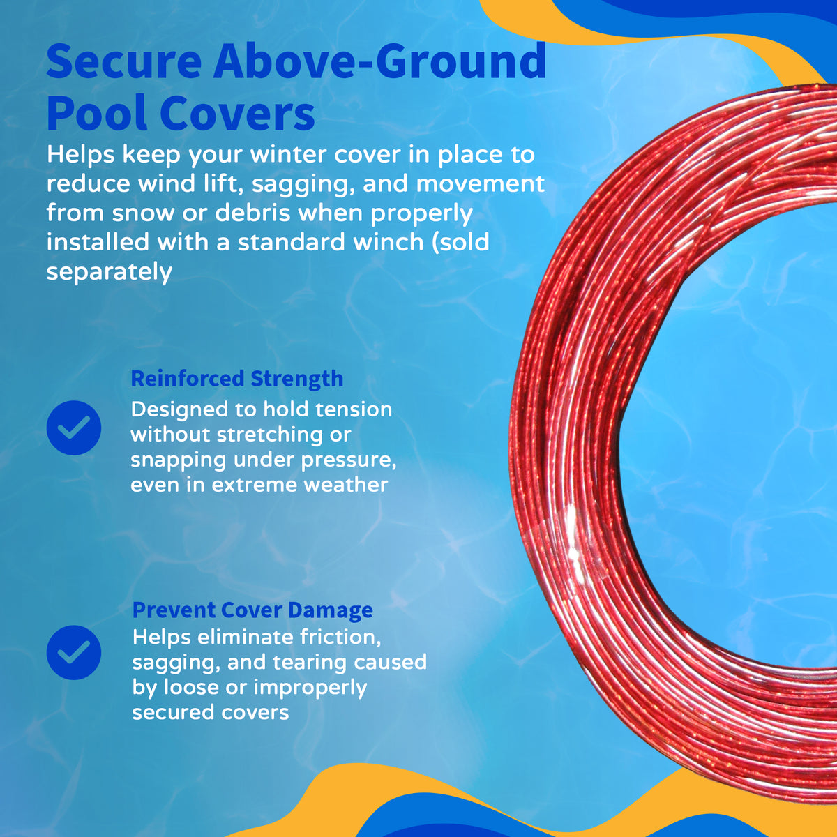 Blue Wave 100' Vinyl-Coated Steel Winter Cover Cable for Above Ground Pools, feature detail (image 5)