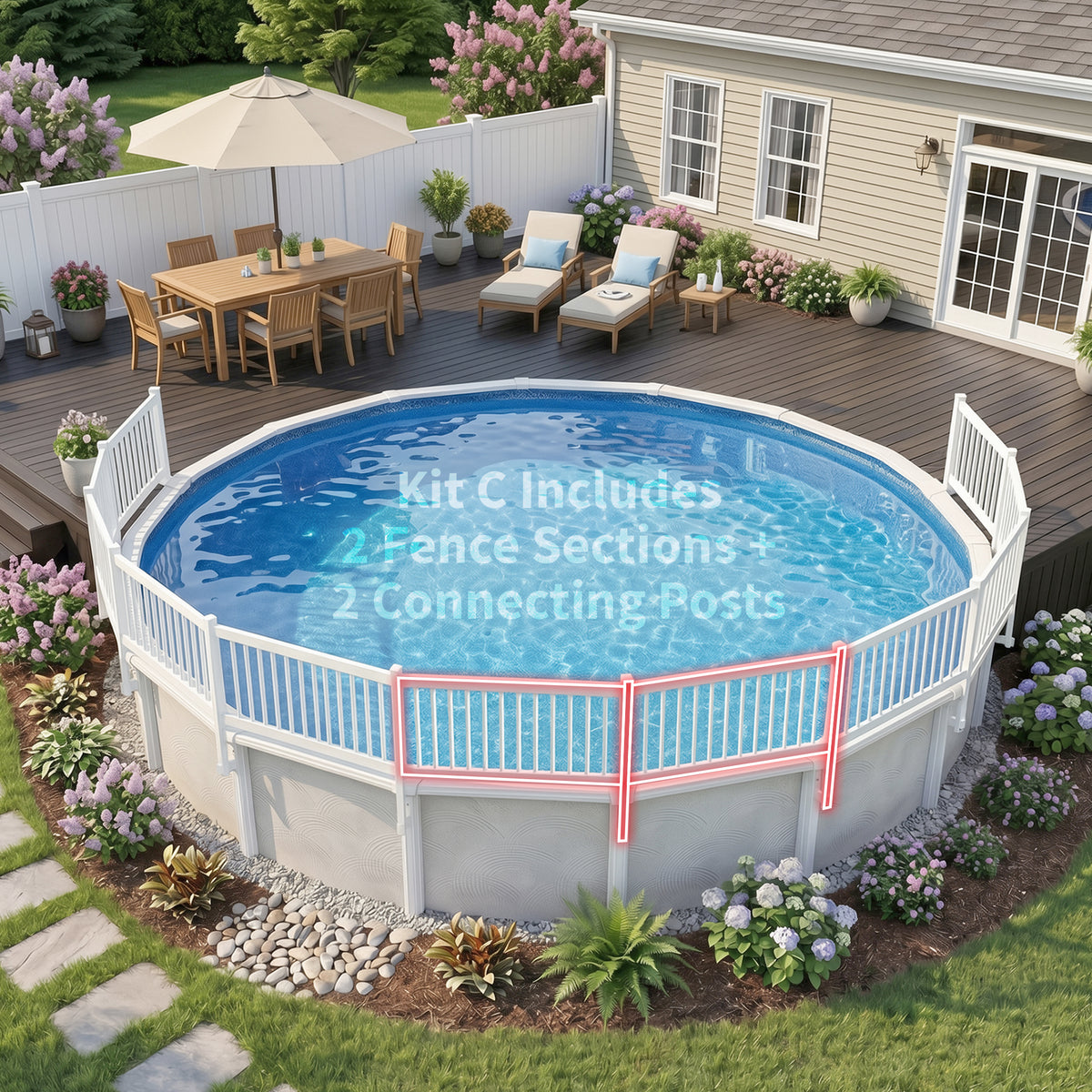 Blue Wave Above Ground Pool Fence Add-On Kit C, 2 Sections, White, NE147