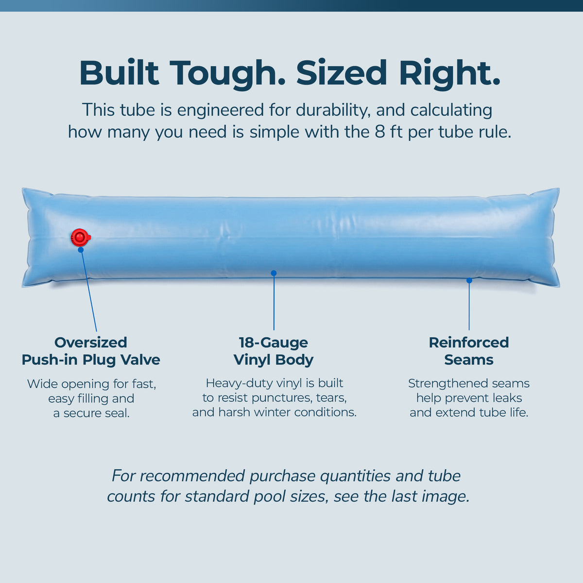 Blue Wave 8' Single Chamber Water Tube, Blue for In Ground Winter Covers, 5-Pack, feature detail (image 4)