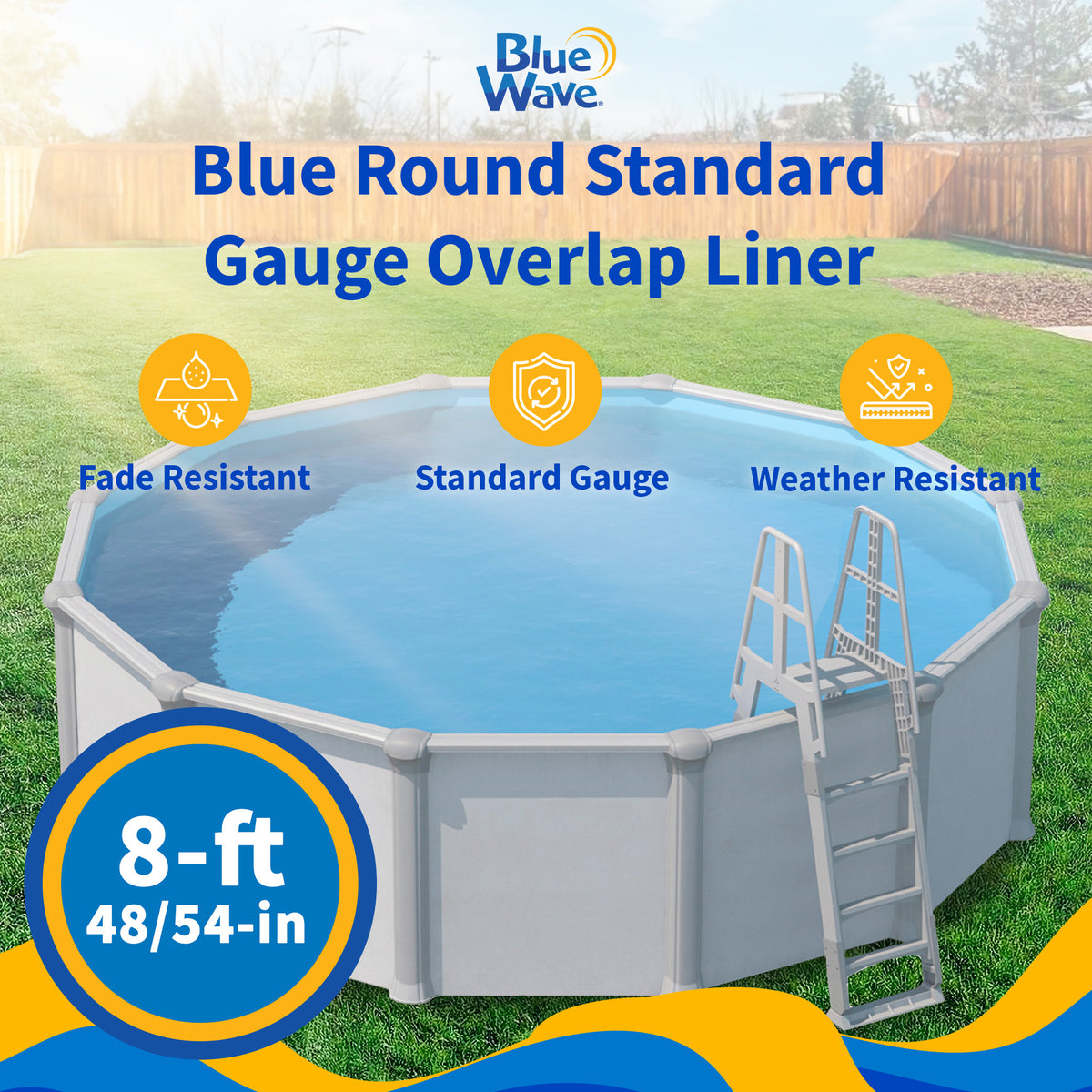 Solid Blue pool liner, 8' Round, feature detail (image 2)