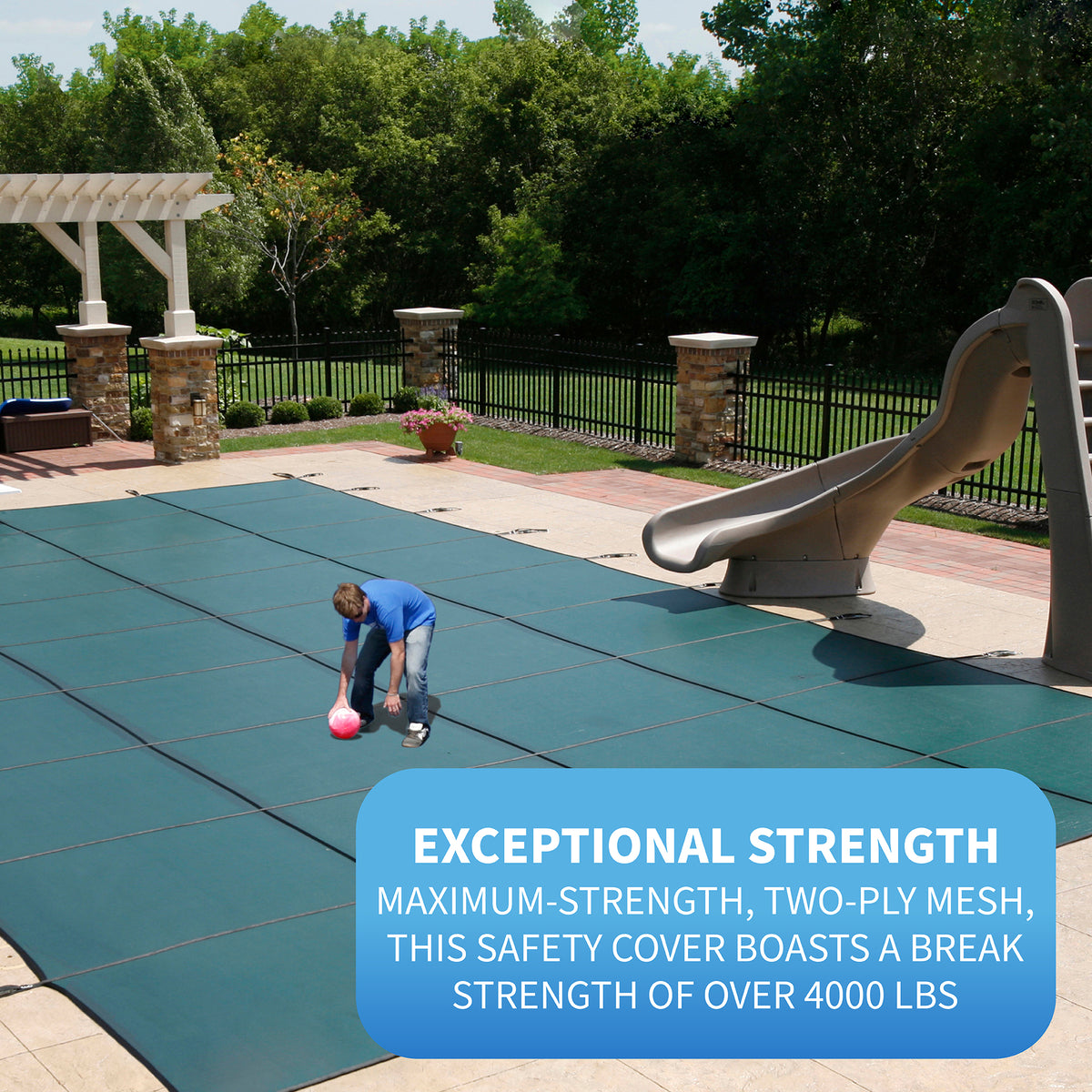 Arctic Armor 20' x 40' Rectangle Standard Mesh Pool Safety Cover, Green, feature detail (image 4)
