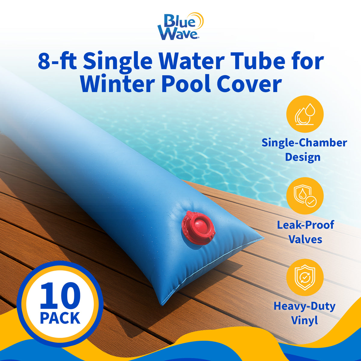 Blue Wave 8' Single Chamber Water Tube, Blue for In Ground Winter Covers, 10-Pack, feature detail (image 2)