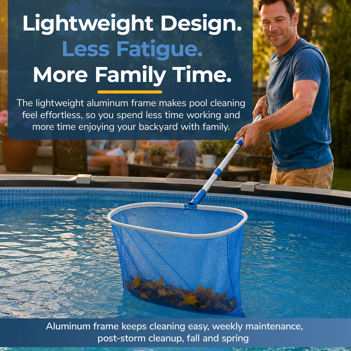 Aluminum Deep Pool Bag Rake with Chemical-Resistant Mesh, feature detail (image 6)