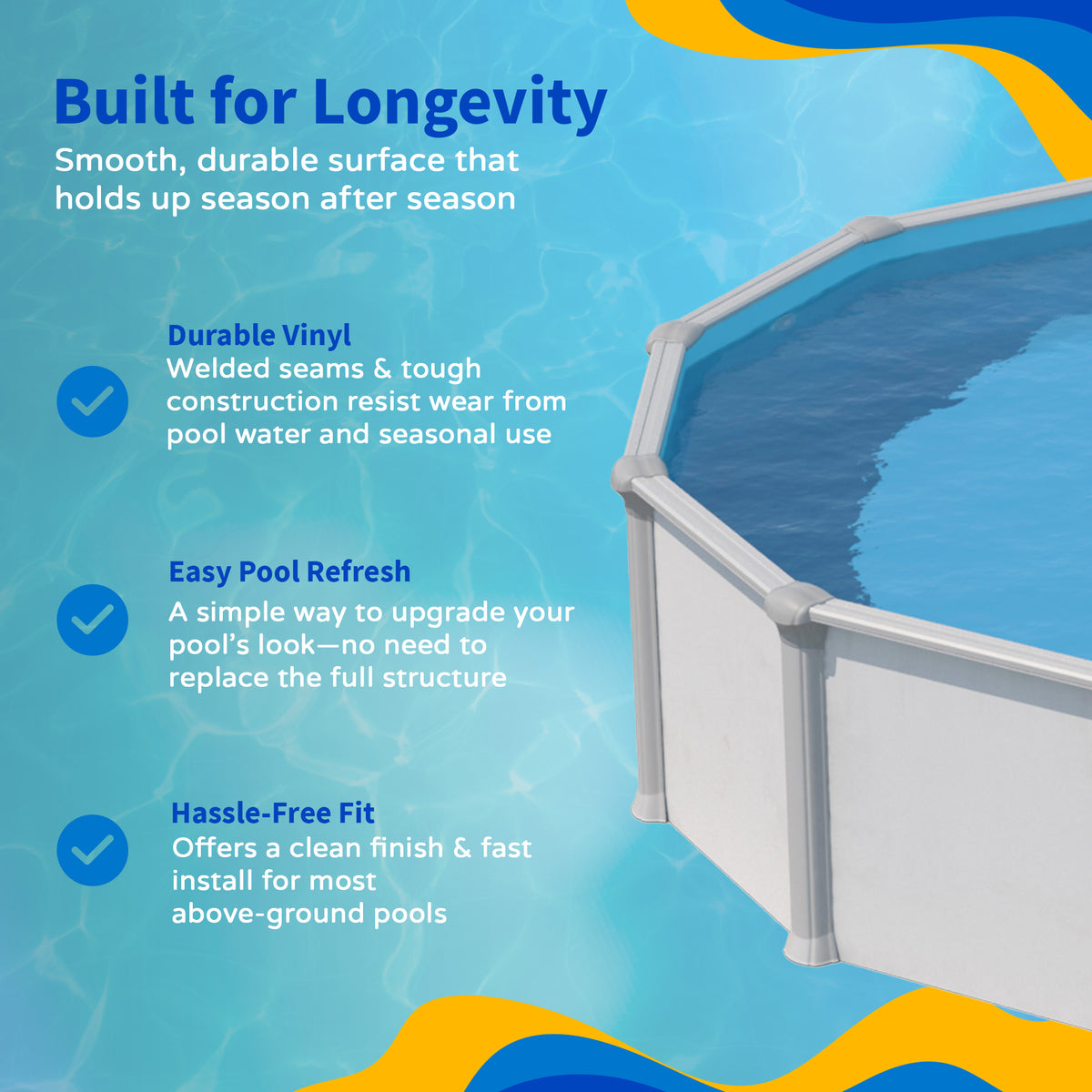 Solid Blue pool liner, 8' Round, feature detail (image 6)