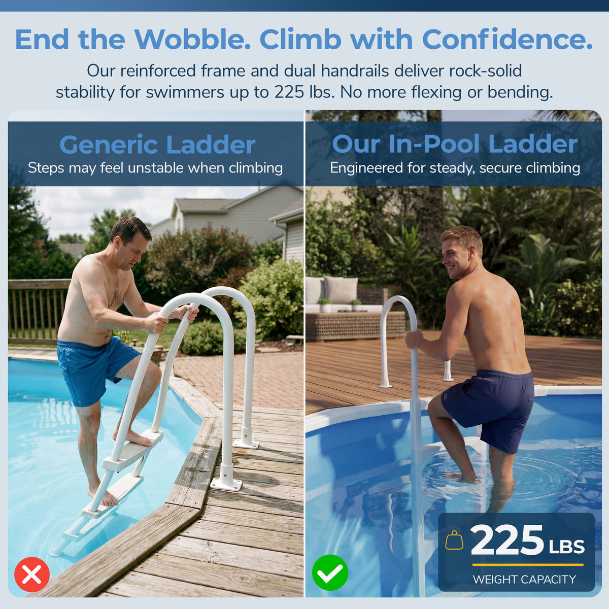 Aluminum/Resin In-Pool Ladder for Above Ground Pools, feature detail (image 2)