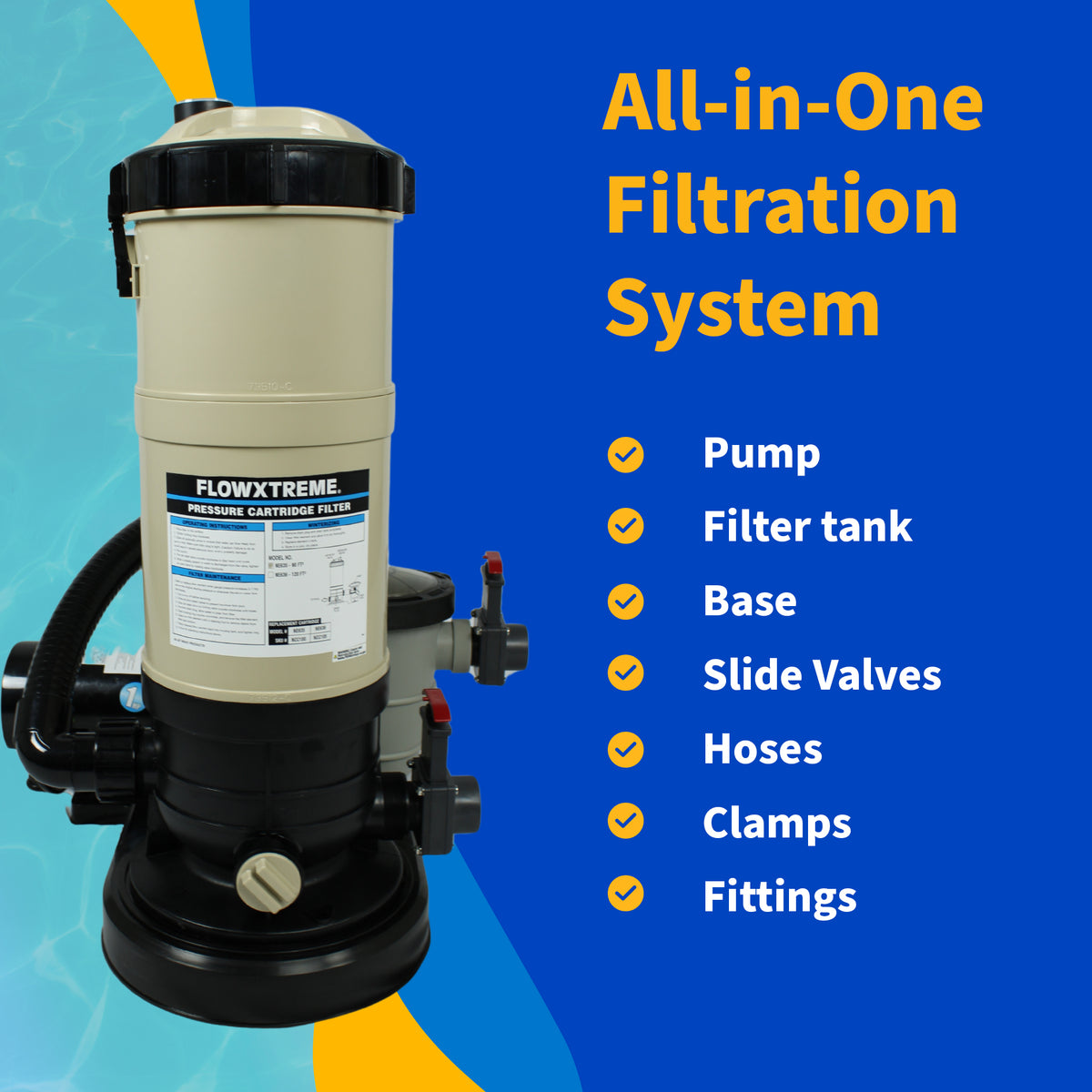 FlowExtreme 90 SF Cartridge Filter System with 1 HP Pump for Above Ground Pools, feature detail (image 7)