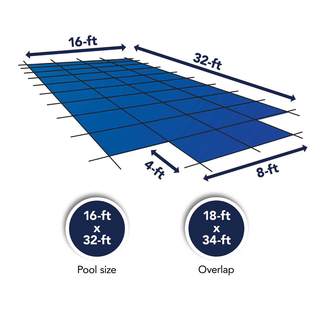 Arctic Armor 16' x 32' Rectangle w/ Center End Step Standard Mesh Pool Safety Cover, Blue, dimensions diagram (image 3)