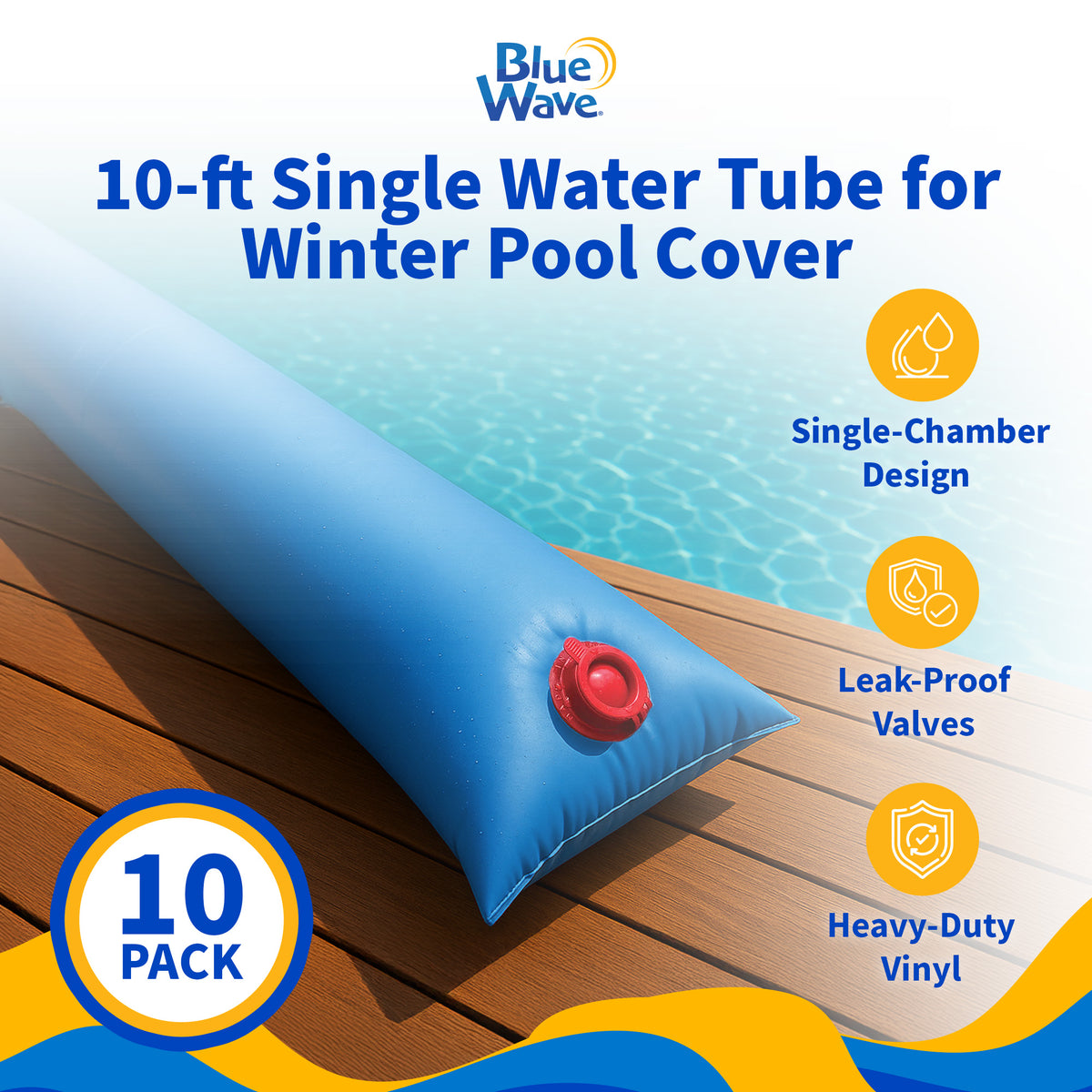 Blue Wave 10' Single Chamber Water Tube, Blue for In Ground Winter Covers, 15-Pack, feature detail (image 2)