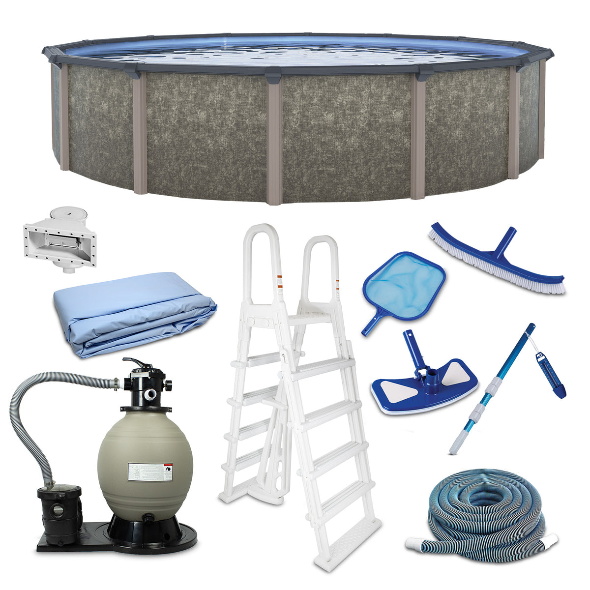 24' Round Hybrid Above-Ground Pool Package with 54" Steel Wall | Riviera | 30-Year Warranty