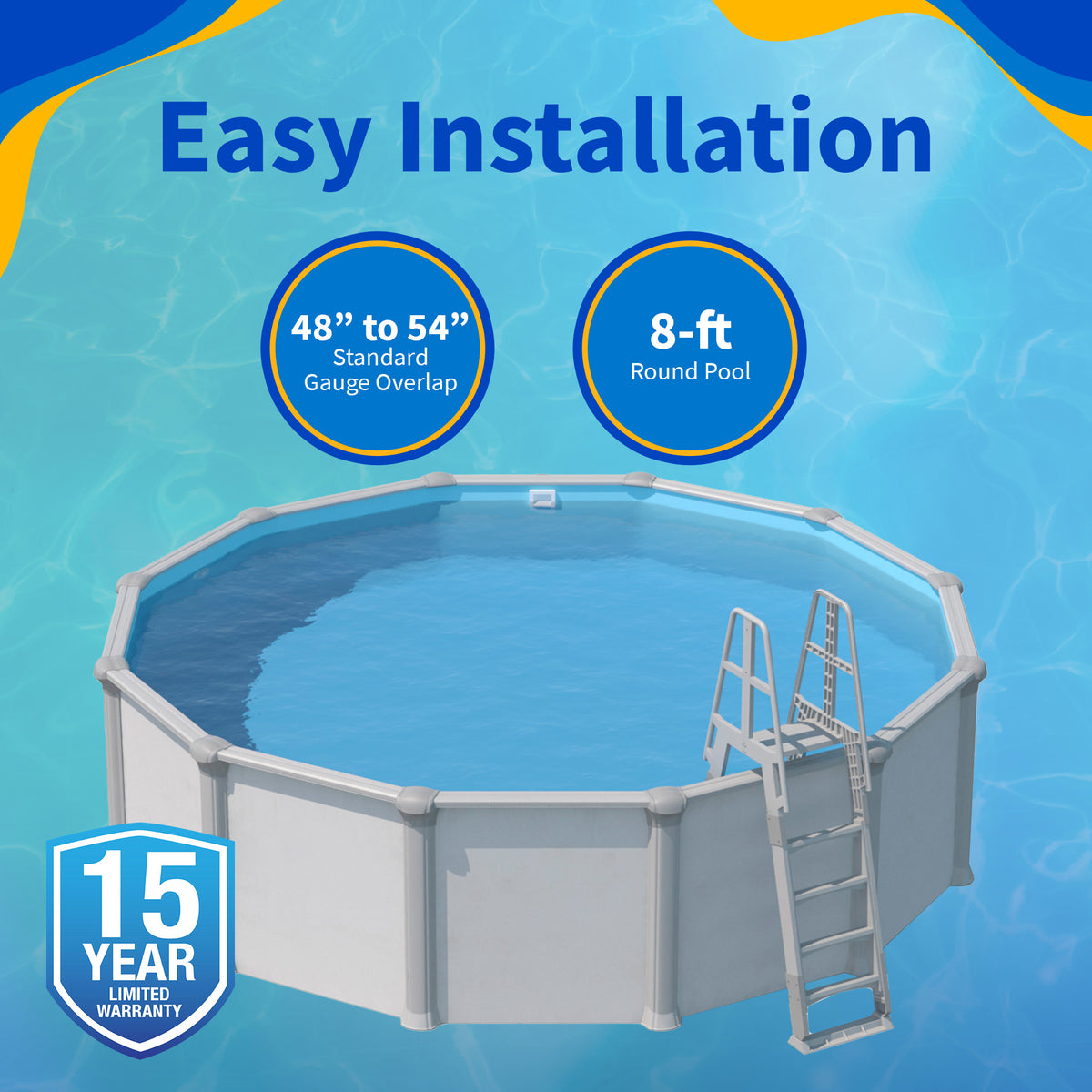 Solid Blue pool liner, 8' Round, feature detail (image 3)