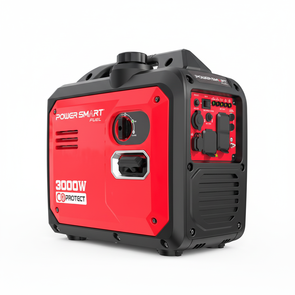 Red and black Power Smart generator on a white background
