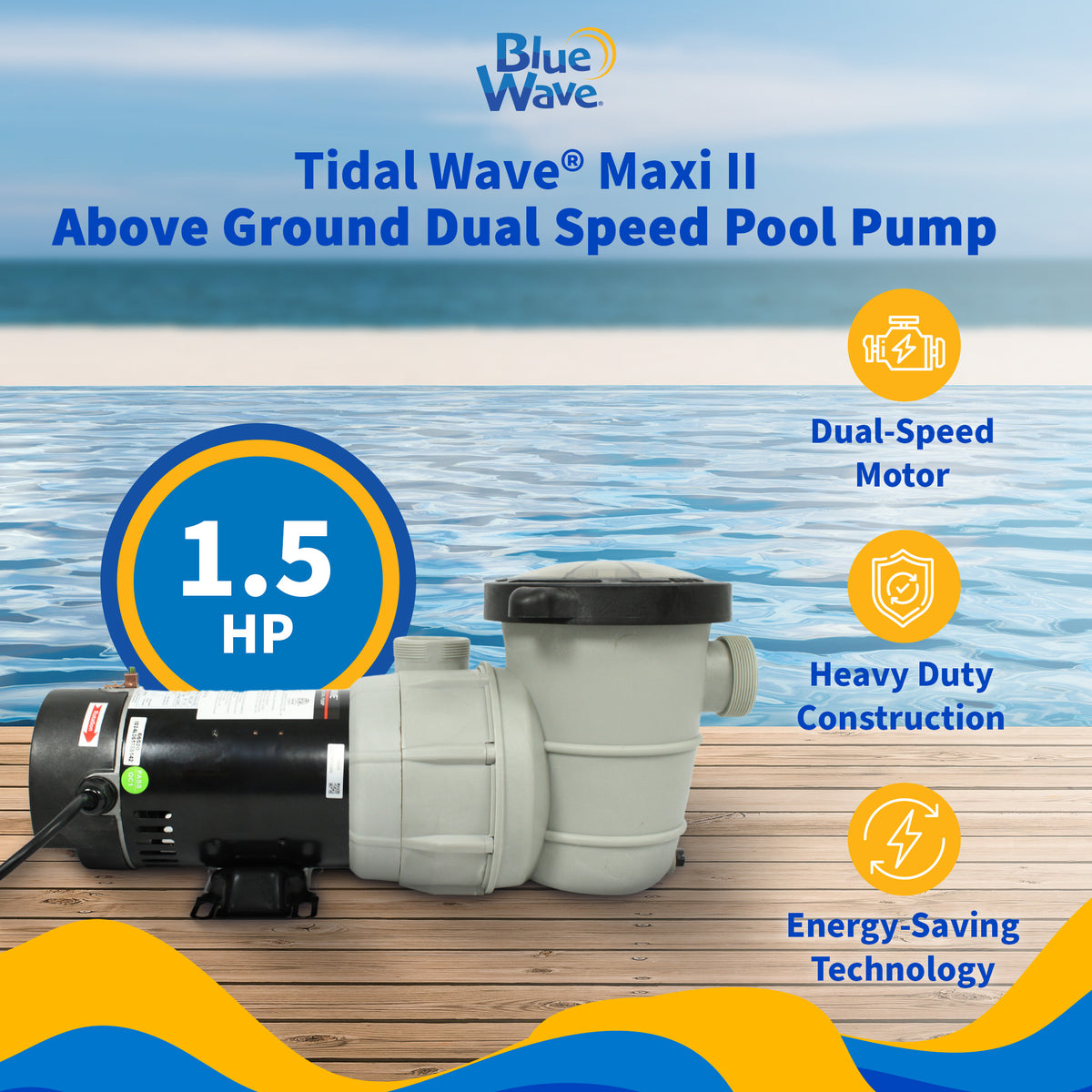 Tidal Wave Maxi II 1.5HP Above Ground Dual Speed Pool Pump, feature detail (image 2)