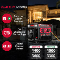 4400W/4000W Gasoline/Propane Duel Fuel Inverter Generator w/ CO Alert MB5040DC