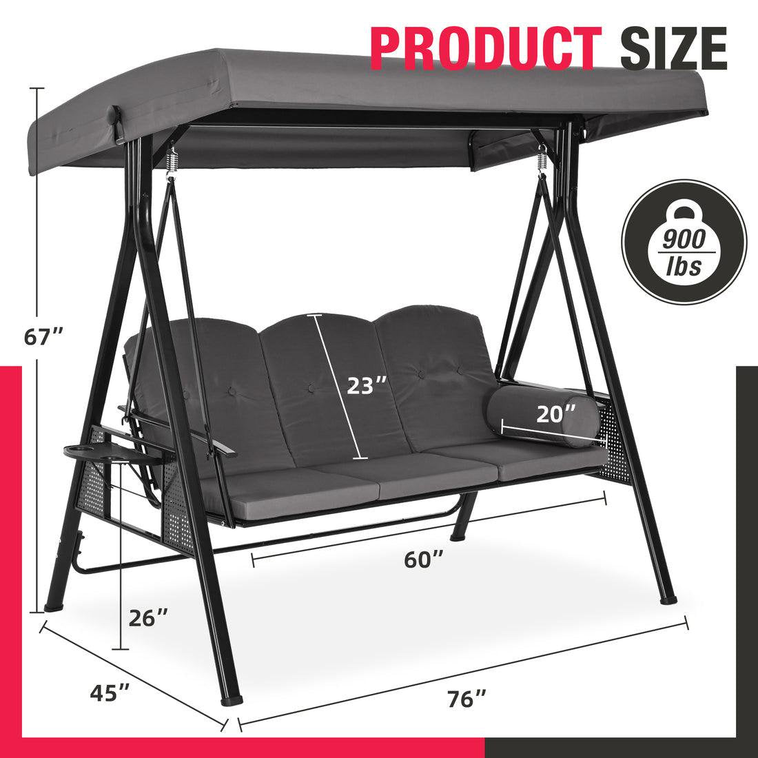 Pamapic 2-Seat Patio Swing Chair with Stand & Adjustable Canopy