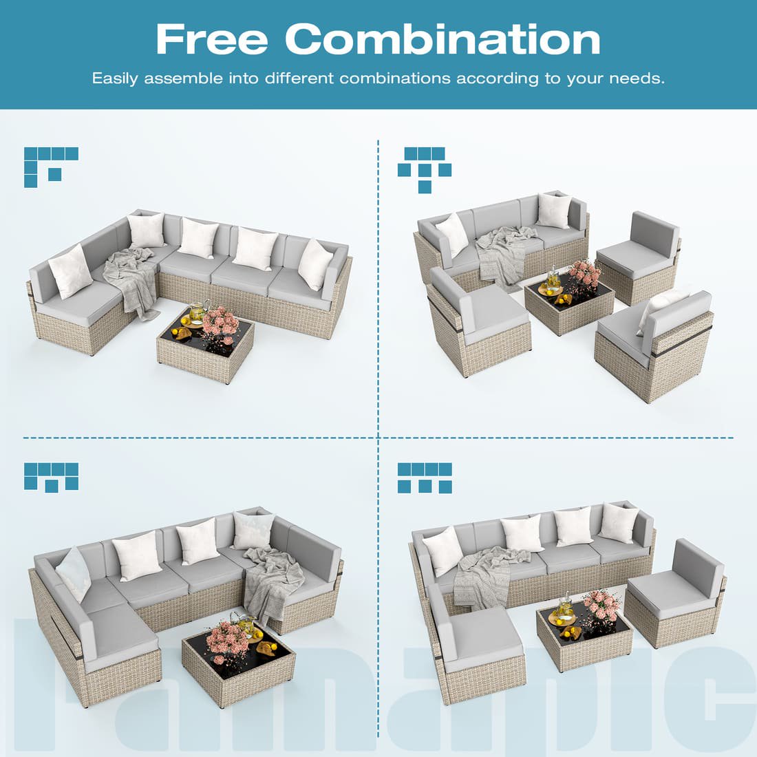 Axis 110" Classic Outdoor Sectional Set, 7-Piece