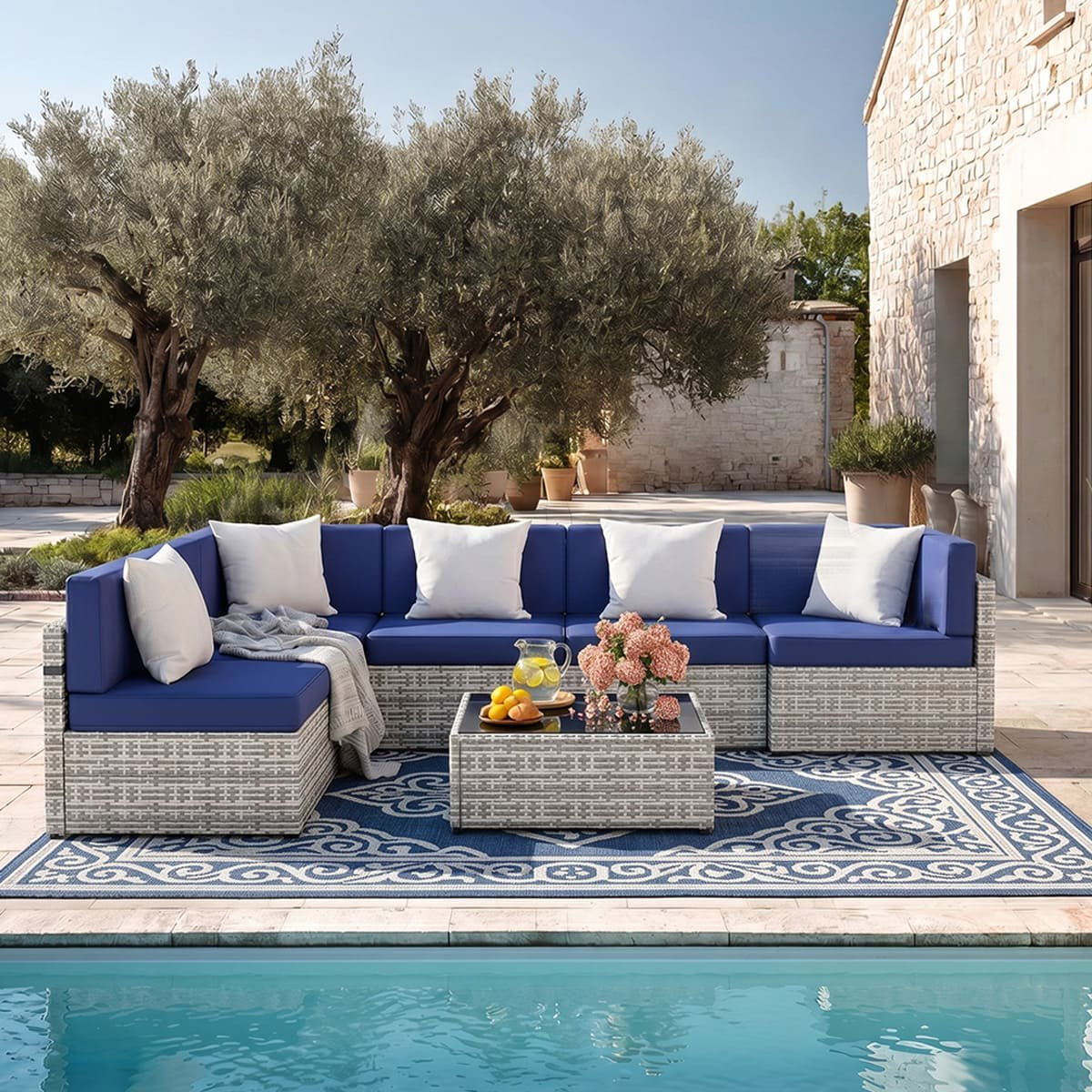 Axis 110" Classic Outdoor Sectional Set, 7-Piece