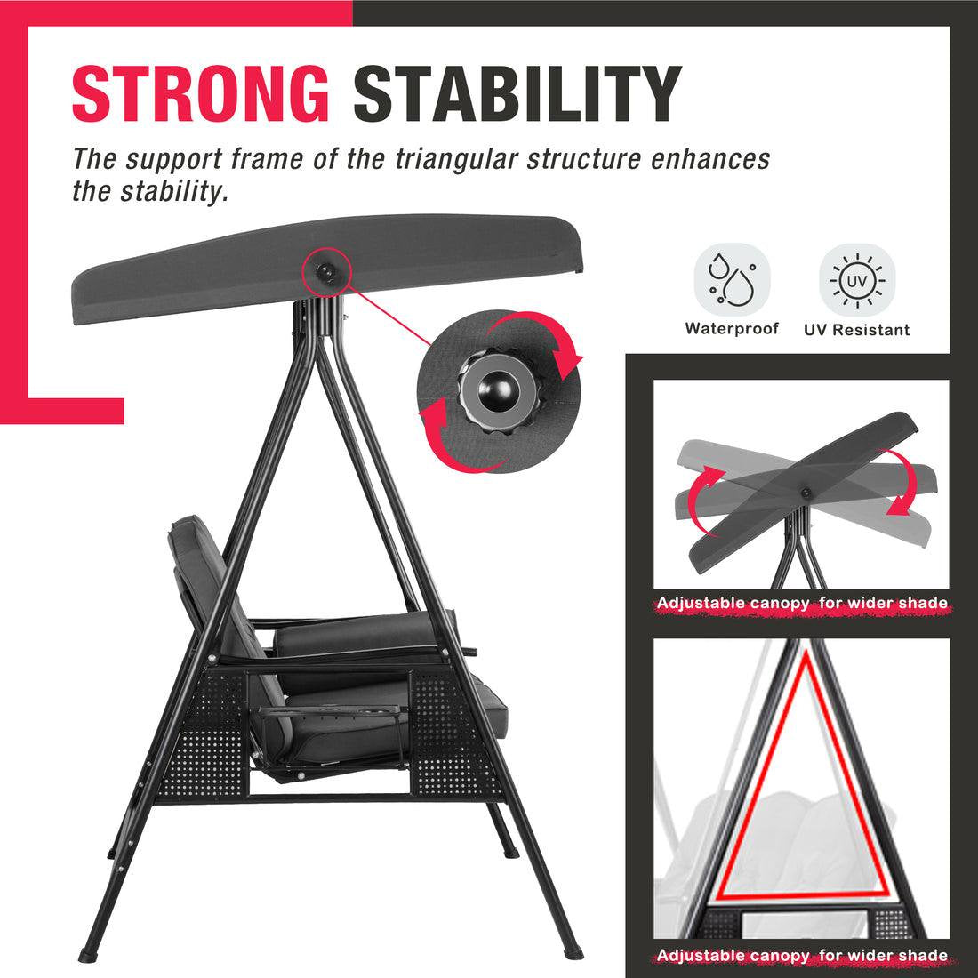 Pamapic 2-Seat Patio Swing Chair with Stand & Adjustable Canopy