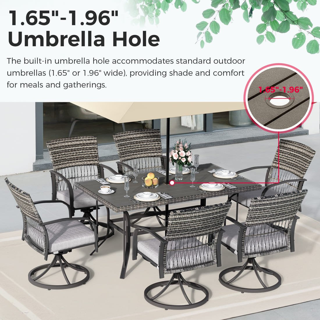 Pamapic Dining Table with 6 Swivel Chairs (7 Pieces)