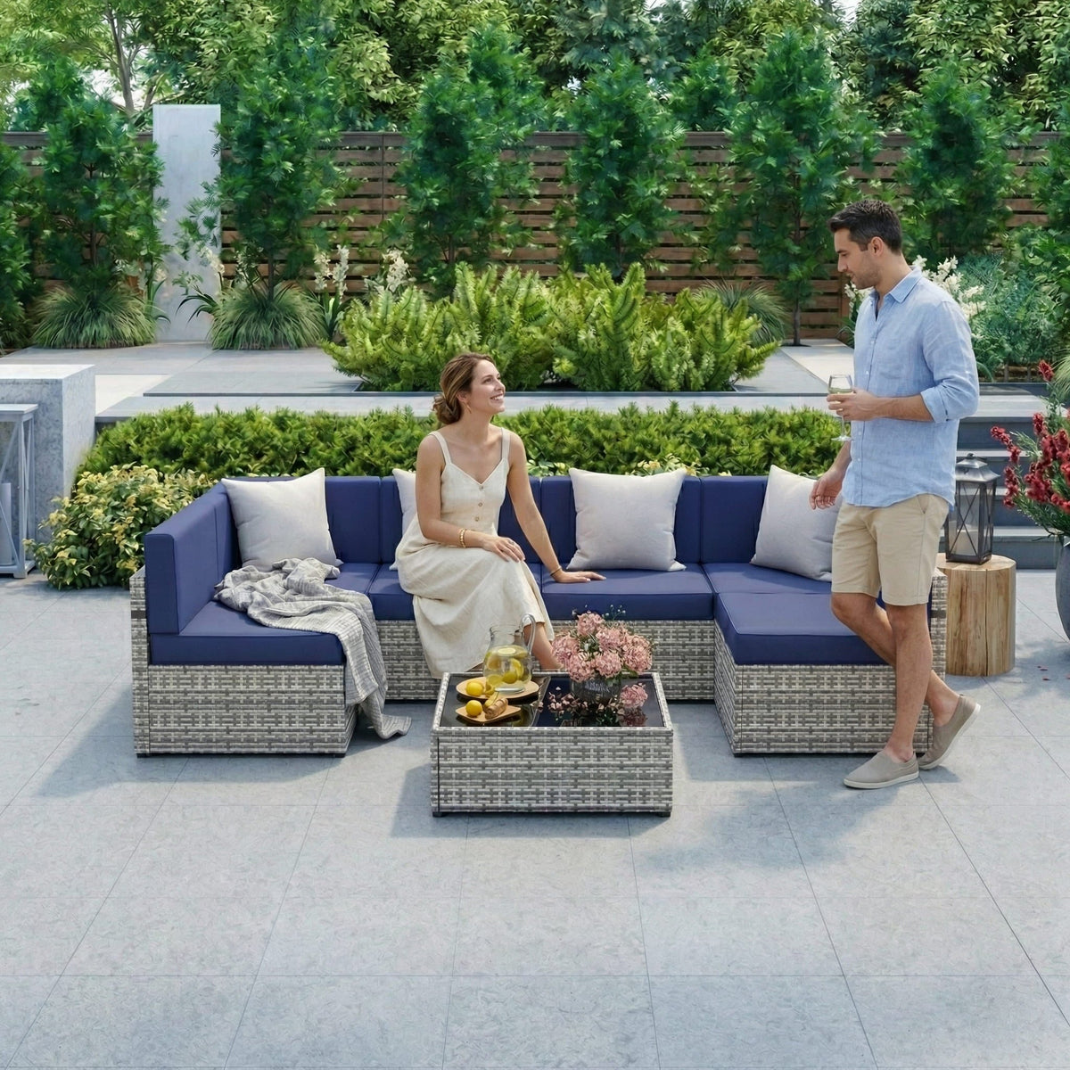 Axis 110" Classic Outdoor Sectional Set, 7-Piece