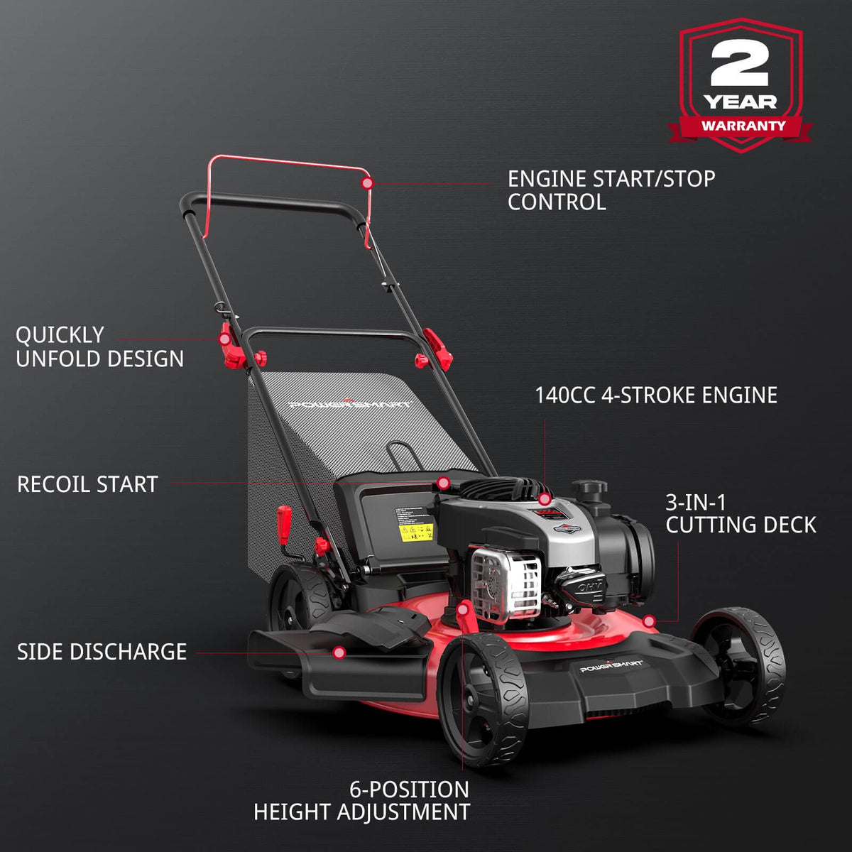 21'' 140cc Gas Push Lawn Mower w/ Briggs & Stratton E550 Engine B8621P