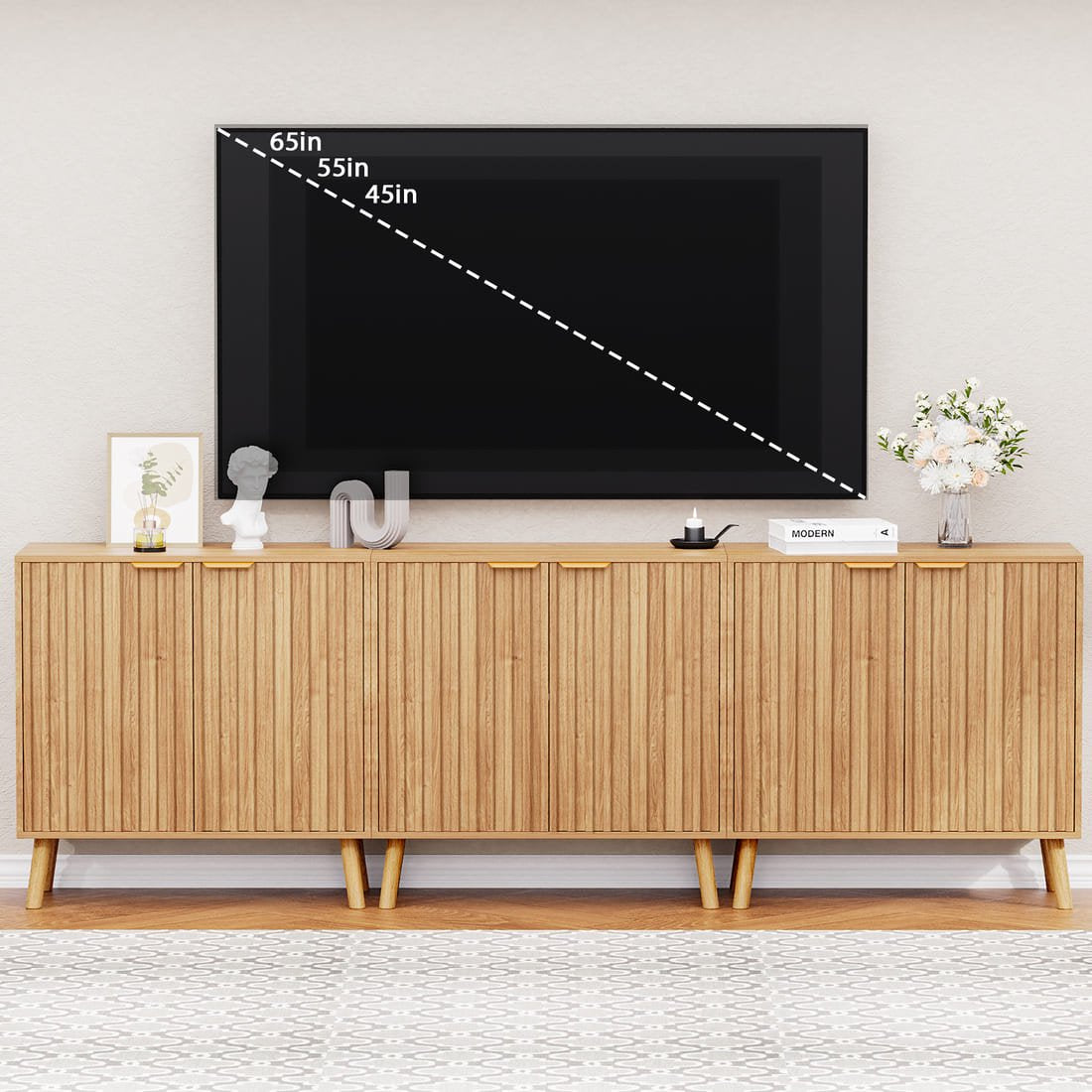 Pamapic Fluted Sideboard Cabinet with Adjustable Shelves for Living Room, Hallway, Entryway, Dining Room