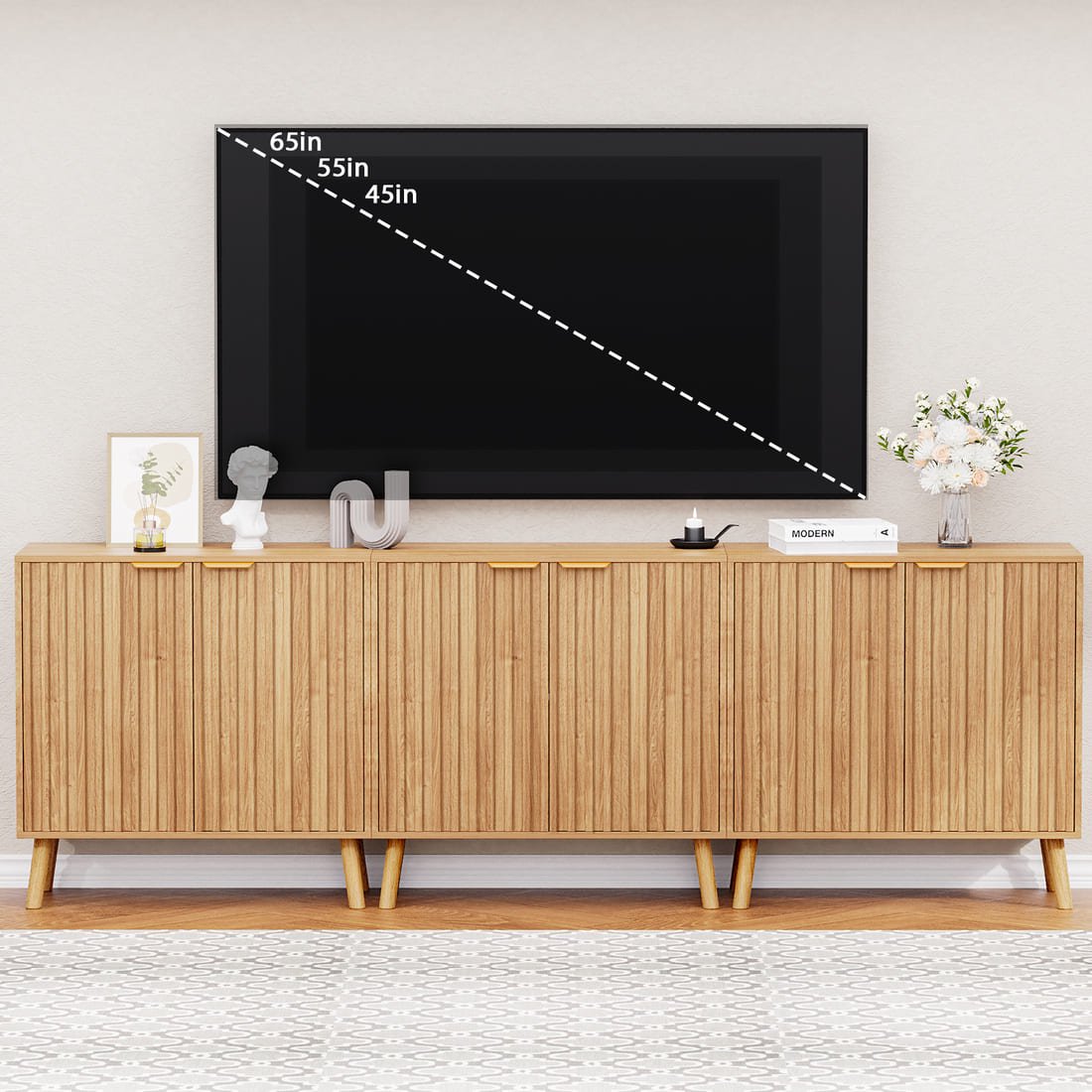 Pamapic Fluted Sideboard Cabinet with Adjustable Shelves for Living Room, Hallway, Entryway, Dining Room