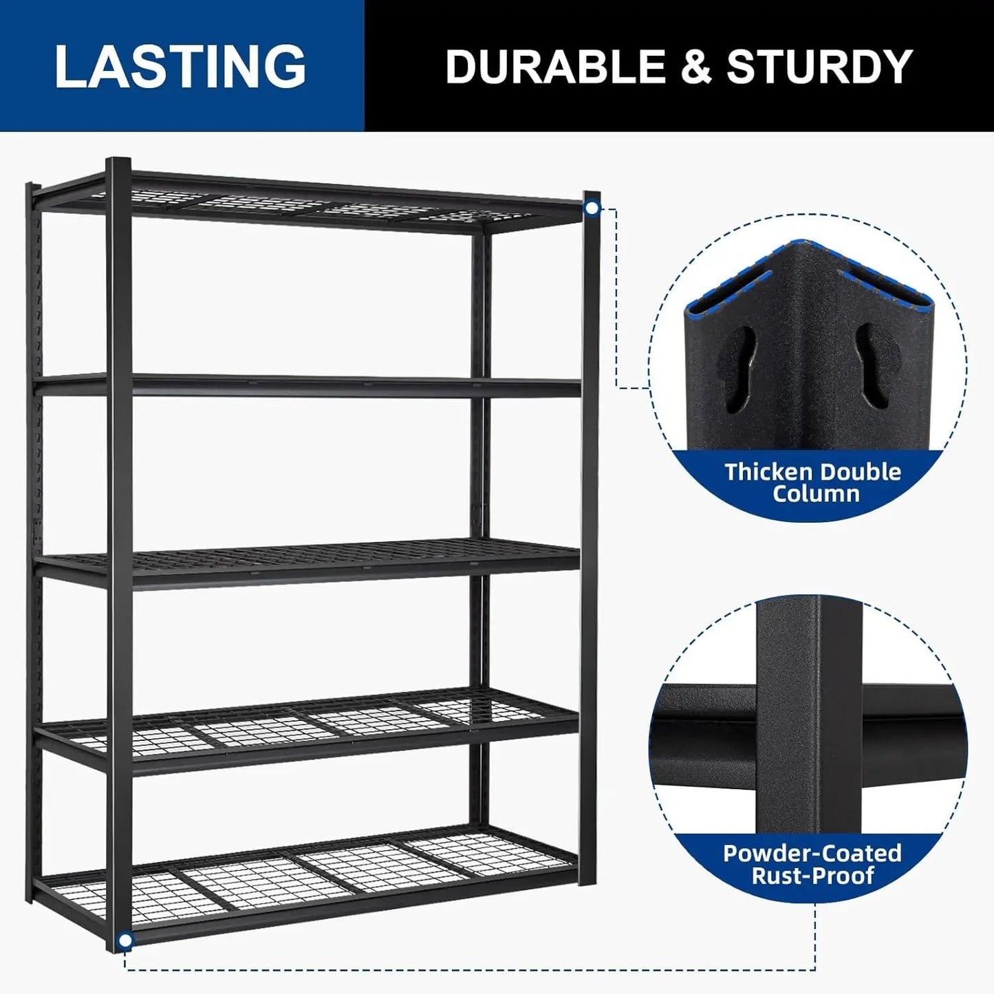 BILT HARD 60" W x 24" D Garage Shelving 3300 LBS, 72" H Storage Shelves, Heavy Duty 5-Tier Metal Shelving Units with Adjustable Shelf, Steel Wire Utility Shelving