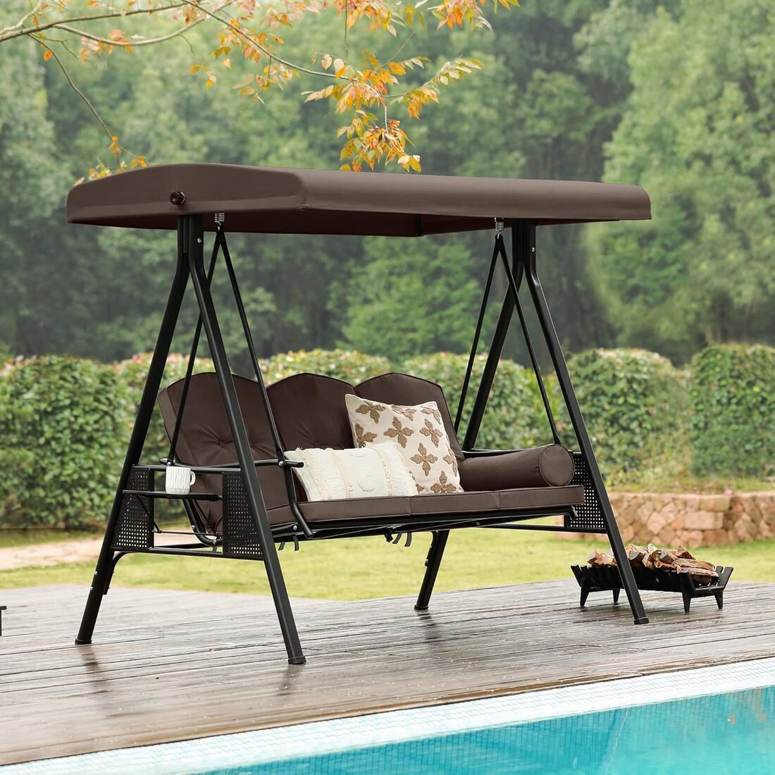 Pamapic 2-Seat Patio Swing Chair with Stand & Adjustable Canopy
