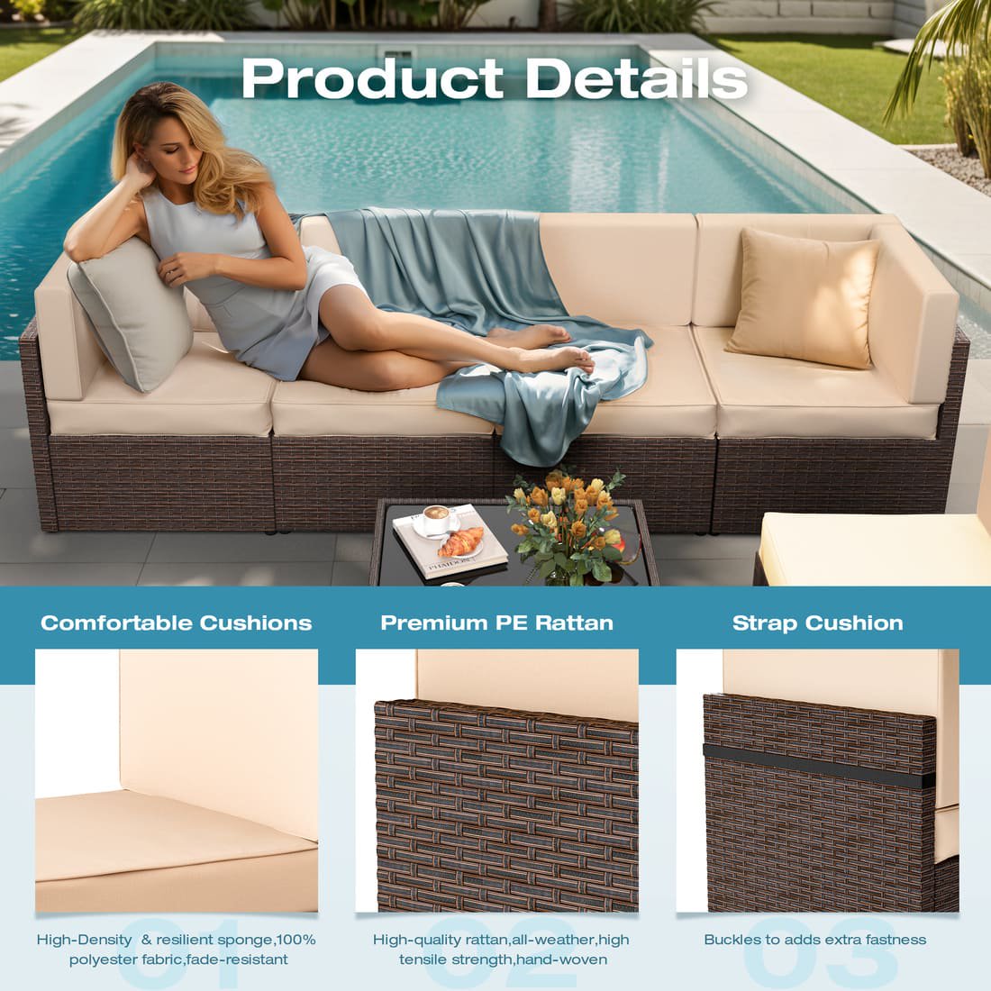 Axis 110" Classic Outdoor Sectional Set, 7-Piece