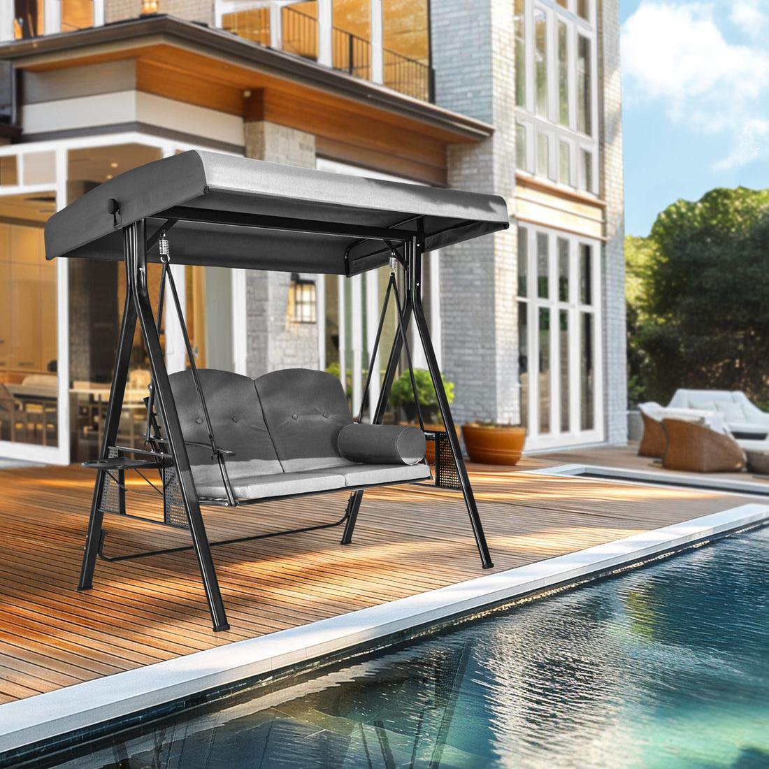 Pamapic 2-Seat Patio Swing Chair with Stand & Adjustable Canopy