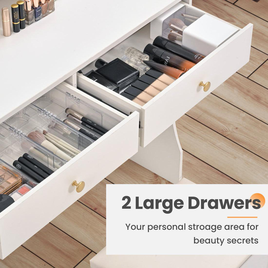 Pamapic 31.5" Vanity Desk with Hidden Storage Stool & 4 Drawers