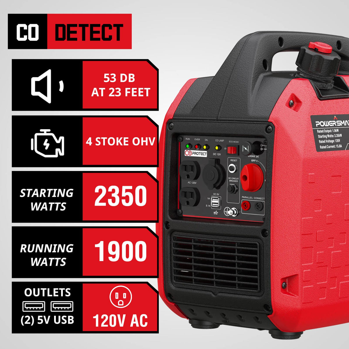 2350W Portable Inverter Generator w/ CO Alert PS5025C