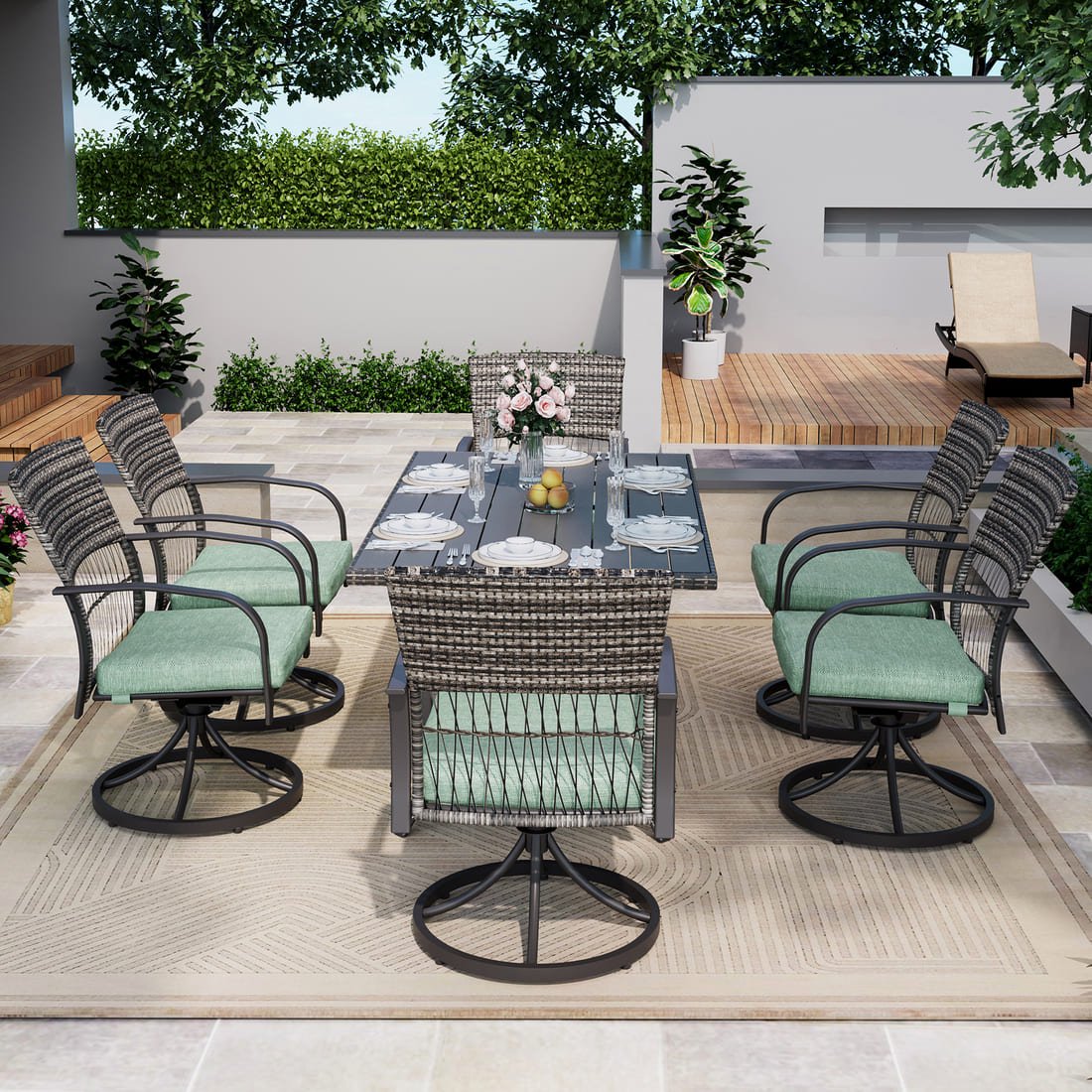 Pamapic Dining Table with 6 Swivel Chairs (7 Pieces)