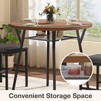 Pamapic Modern Round Dining Table Set for 4 with Meta Frame, Walnut