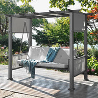 Pamapic 2 in 1 Patio Swing with 7 Pieces HDPE Dining Sets